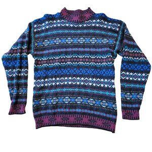 Lord Taylor Vintage Shetland Wool Fair Isle Sweater Scotland HOLES